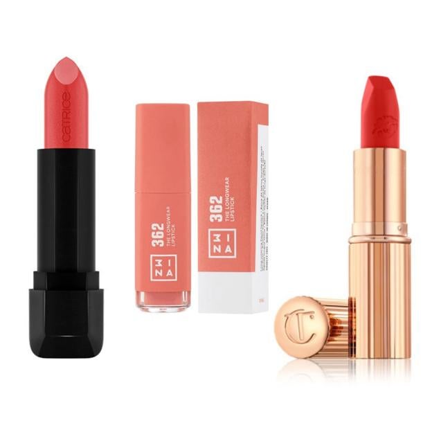 Full Satin Lipstick de Catrice (4,59 euros), The Longwear Lipstick de 3ina (14,95 euros), Hot Lips en Tell Laura de Charlotte Tilbury (32 euros).