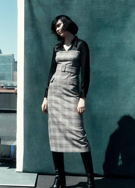 Vestido bustier a cuadros con camisa a juego