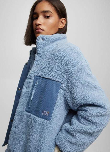 Chaqueta polar con detalles de pana en azul