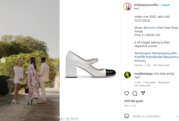 Camille lleva unos zapatos de Miu Miu.