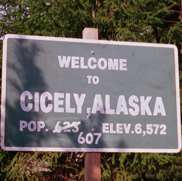 Cartel de Cicely, Alaska, el pueblo imaginario de Doctor en Alaska. 