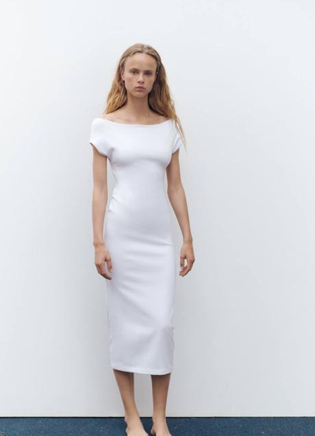 Vestido blanco midi con escote amplio