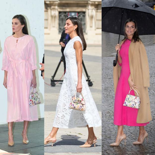 La reina Letizia con el bolso de flores de Furla.