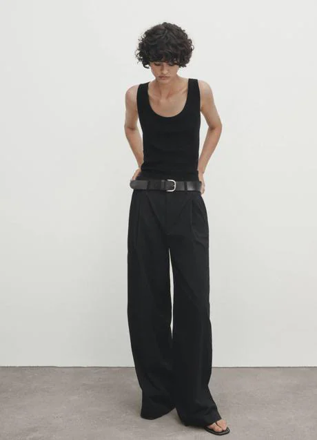 Mujer Massimo Dutti Pantalón Negro Pinzas Negro