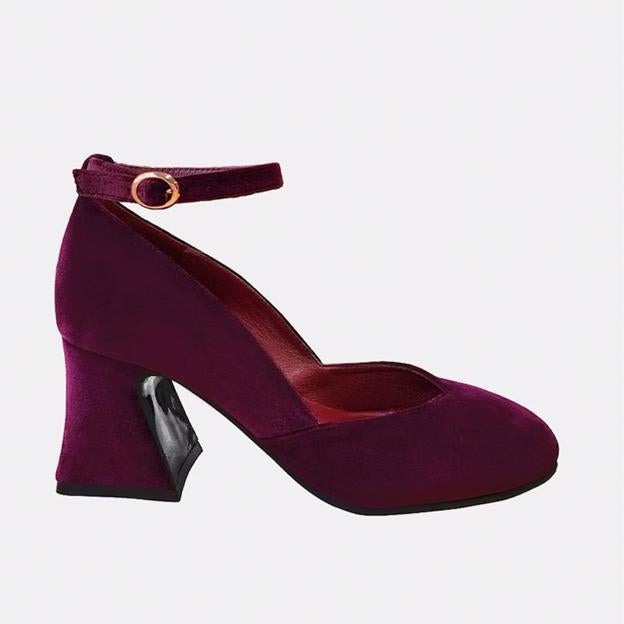 Zapato De Tacón En Terciopelo Burdeos