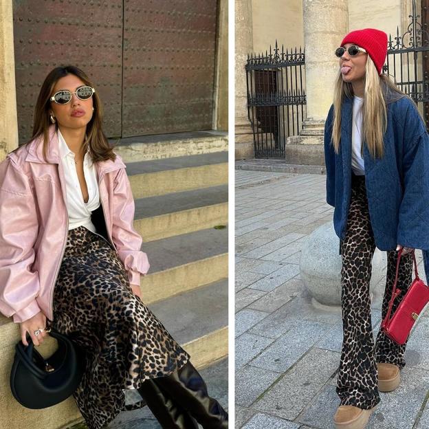 Influencer con looks de pantalón o falda animal print