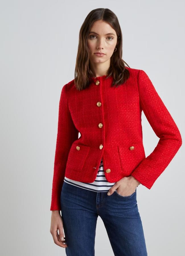 Chaqueta de tweed roja de Easy Wear, 39,99 euros,