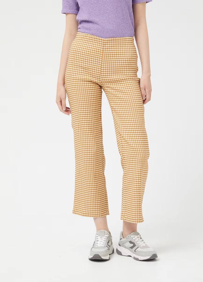 Pantalón con print de vichy amarillo