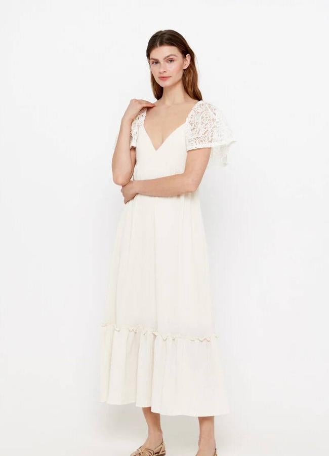 Vestido midi blanco con encaje