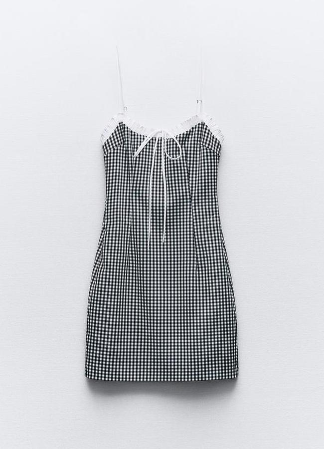 Vestido combinado cuadro vichy de Zara (29,95€)