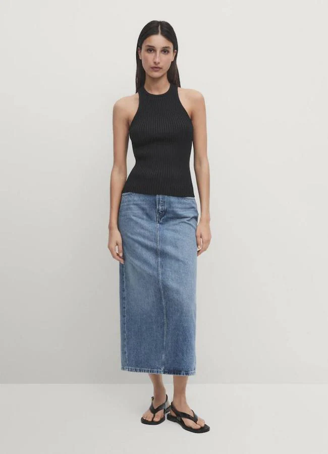 Falda midi vaquera denim