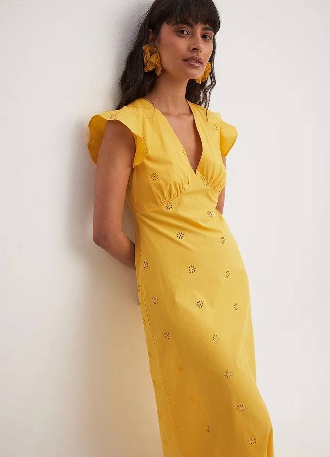 Vestido amarillo midi con bordados