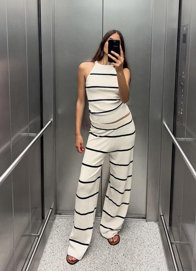 Conjunto de top y pantalón de punto cortado de Zara