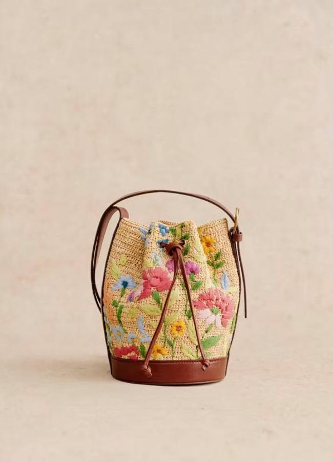 Bolso de rafia bordado de flores