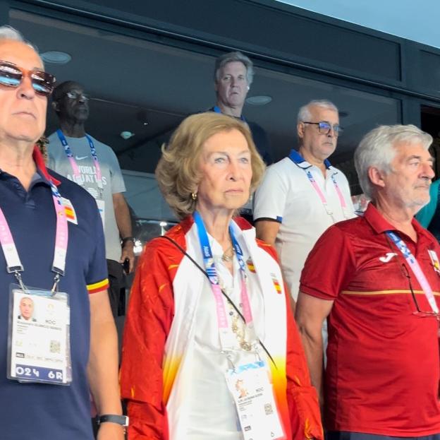 La reina Sofía durante el partido de waterpolo.