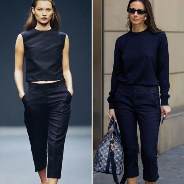 Influencer copia el look noventero de Kate Moss con pantalones capri