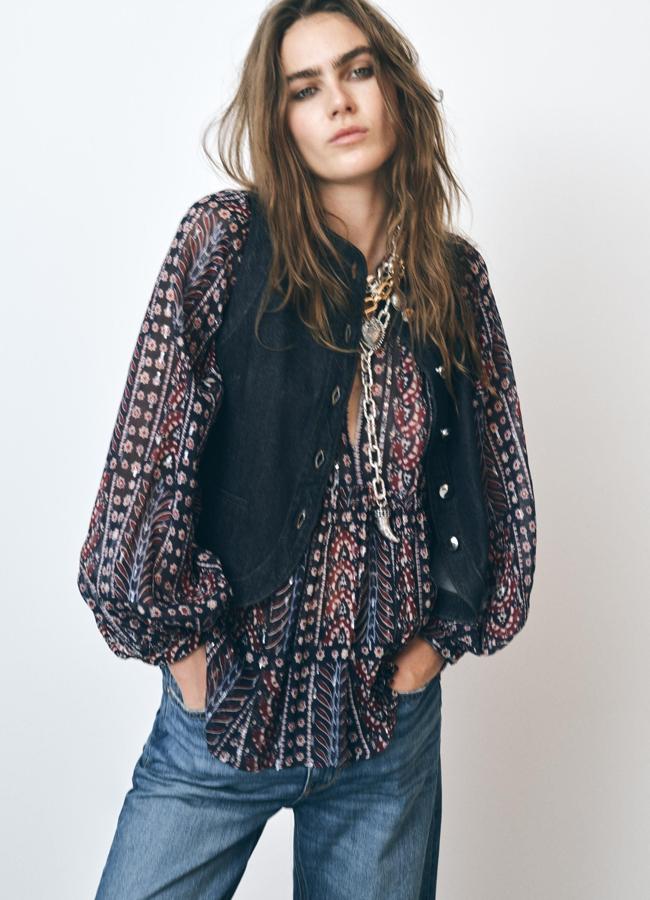 Blusa boho chic estampada con hilo metalizado