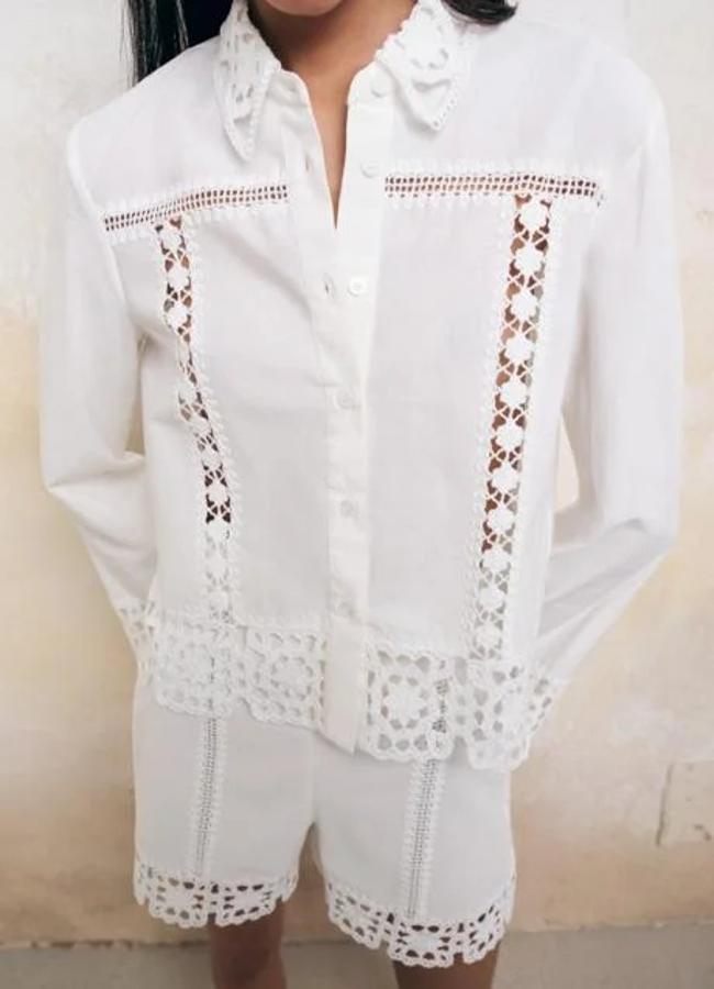 Conjunto en blanco con detalle de crochet de Zara en 2022. Foto: Zara.