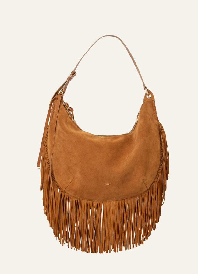 Bolso estilo hobo con flecos y tejido de ante de Ba&sh.