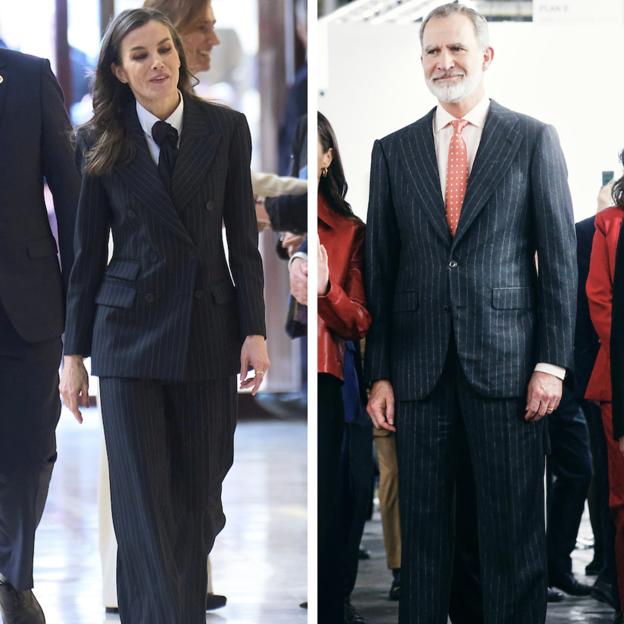 Los reyes Felipe y Letizia lucieron un traje de raya diplomática con solo 24 horas de diferencia. 